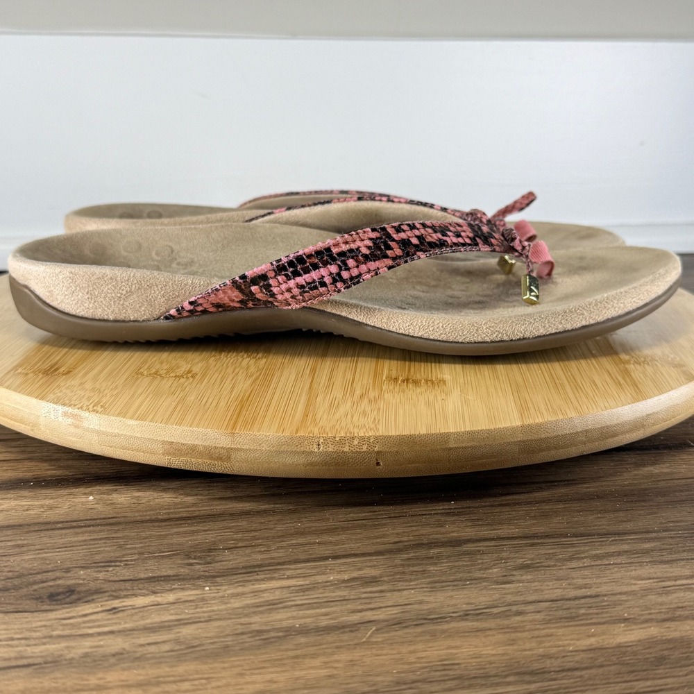 Vionic Bella II Sandal Women 10 Pink Snakeskin Bow Thong Flip Flop Summer Beach